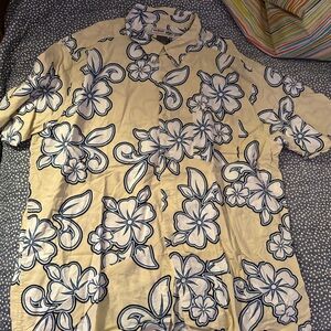 Urban Pipeline Floral Casual Button Down Shirt - Cream and Blue